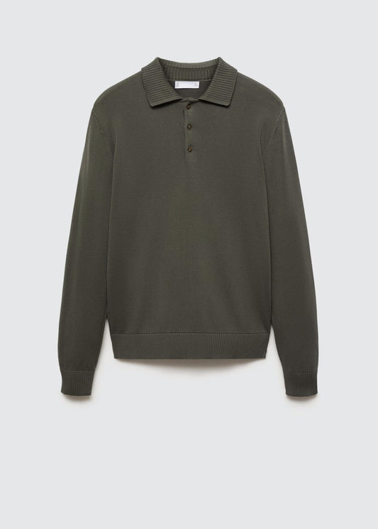 LONG-SLEEVED COTTON KNIT-POLO SWEATER