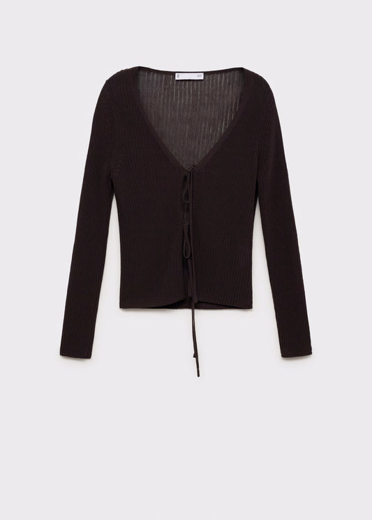 RIB-KNIT CARDIGAN WITH BOWS
