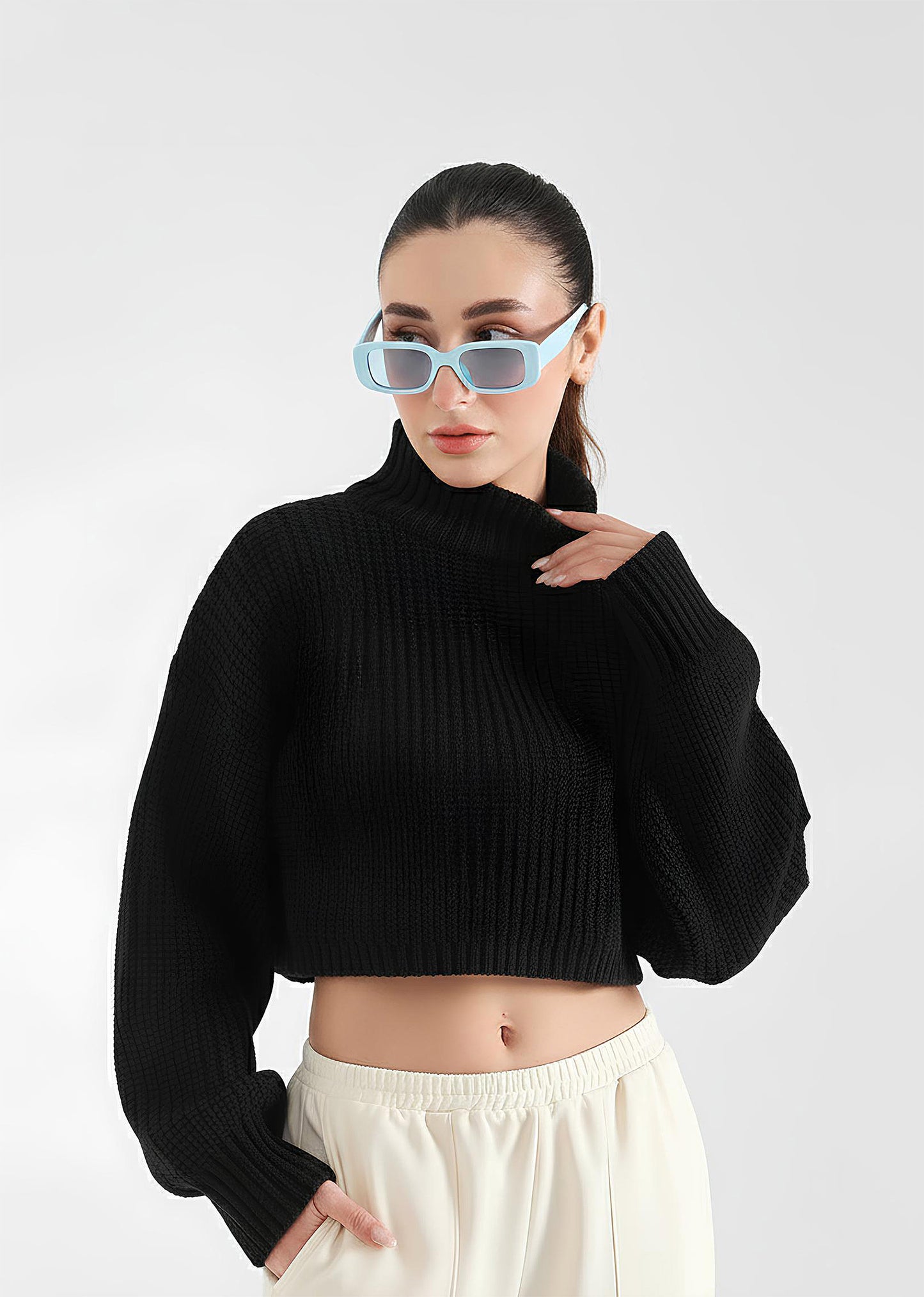 Lightweight Ribbed Knit Cropped Jumper
